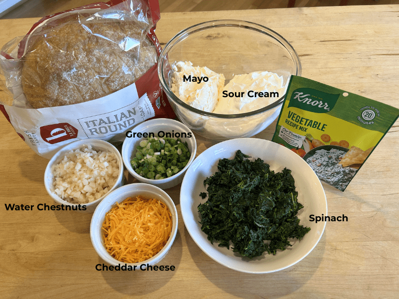 Spinach Dip Ingredients prepped and ready to go
