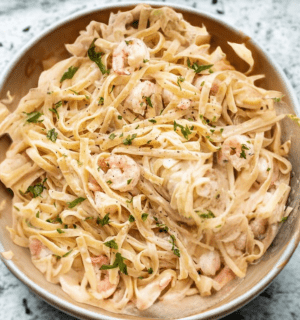Fettuccine Alfredo with shrimp