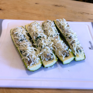 zucchini boats ready to cook